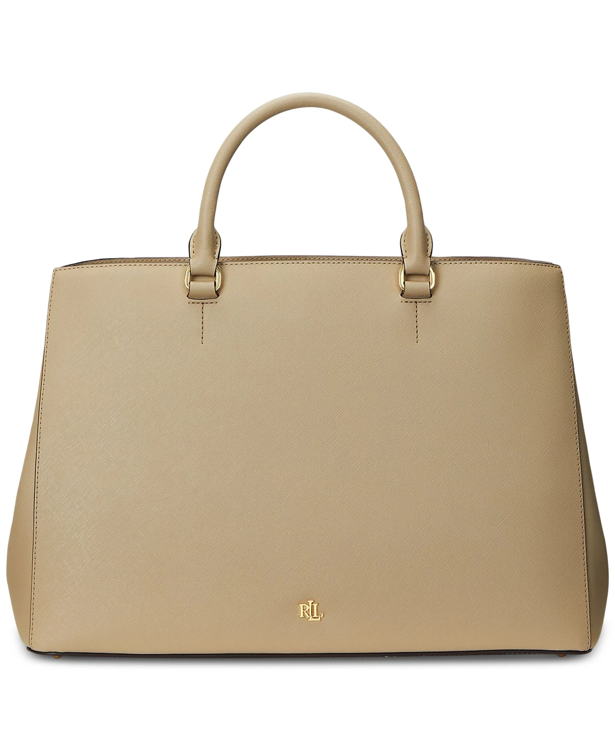 Lauren Ralph Lauren Crosshatch Leather Large Hanna Satchel - Birch Tan
