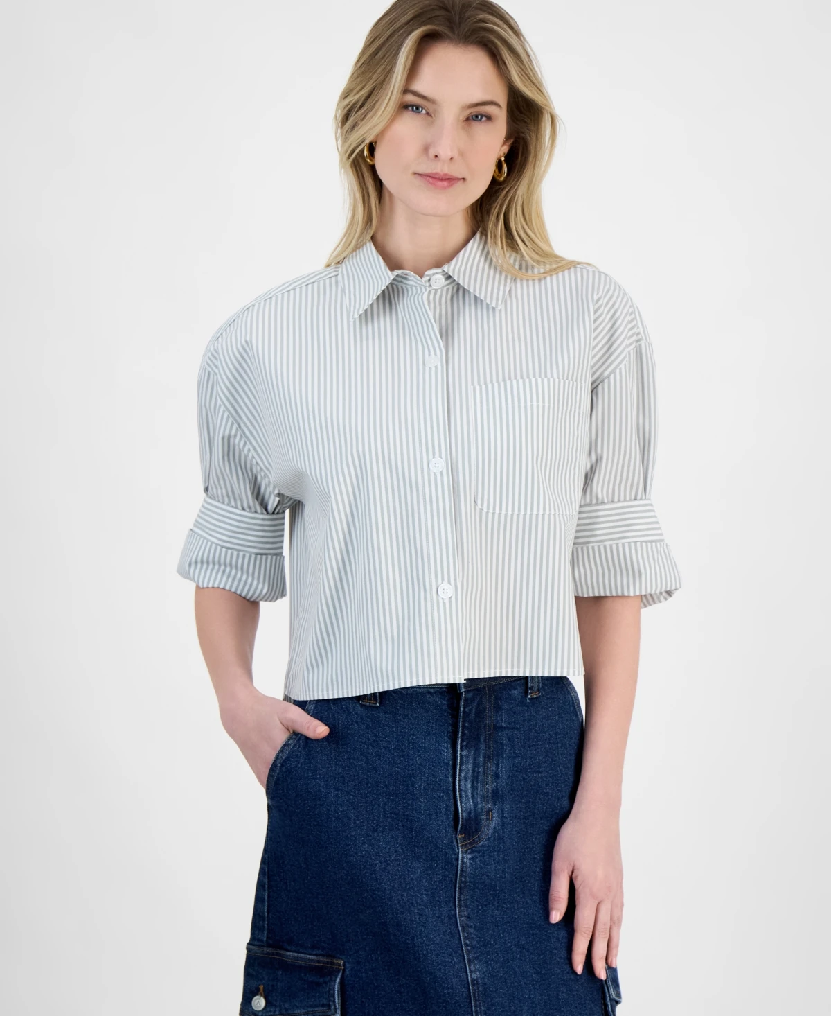 And Now This Women's Cotton Relaxed-Fit Striped Shirt - Brookside Marsh/white Stripe