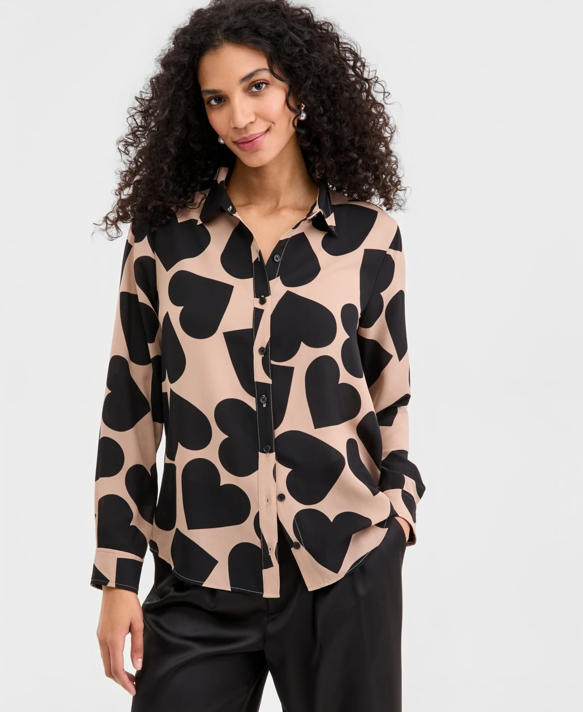 On 34th Women's Woven Heart Button-Down Top