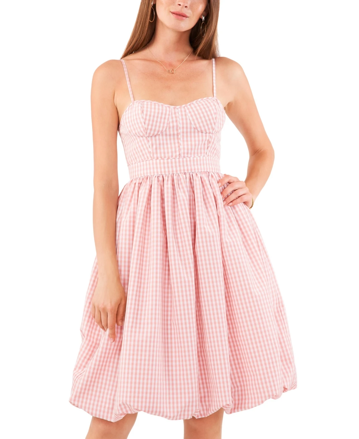 1.state Women's Gingham Bubble Hem Dress - Rose Linen