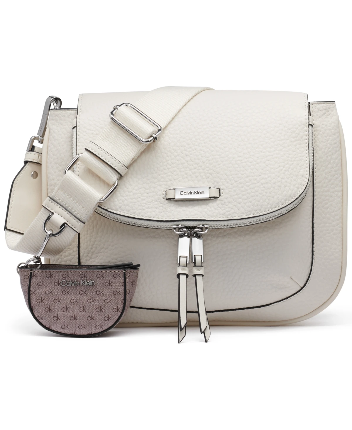 Calvin Klein Zulle Zip-Around Crossbody with Signature Hang Off - Cherub White