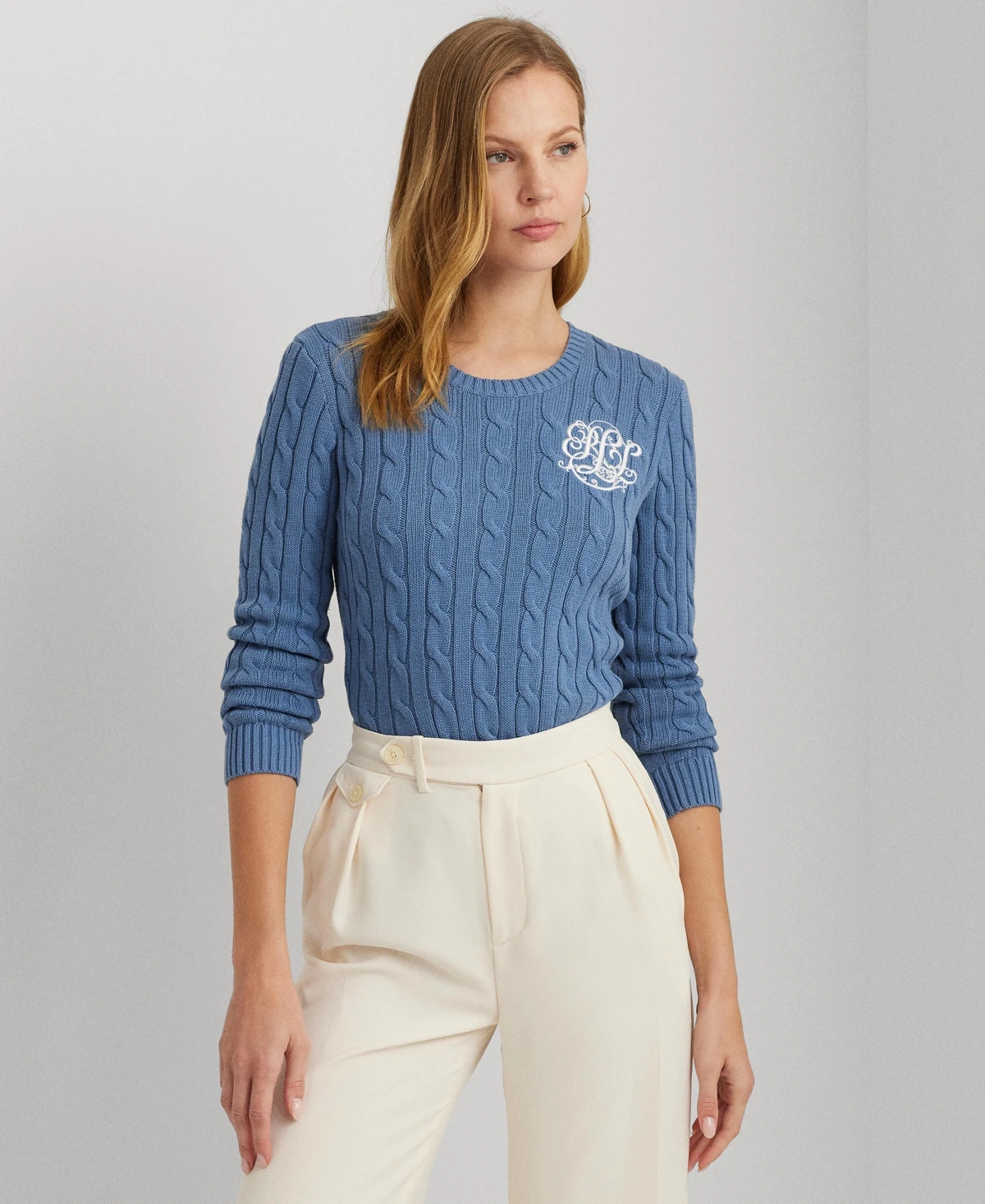 Lauren Ralph Lauren Women's Cotton Cable-Knit Sweater - Pale Azure