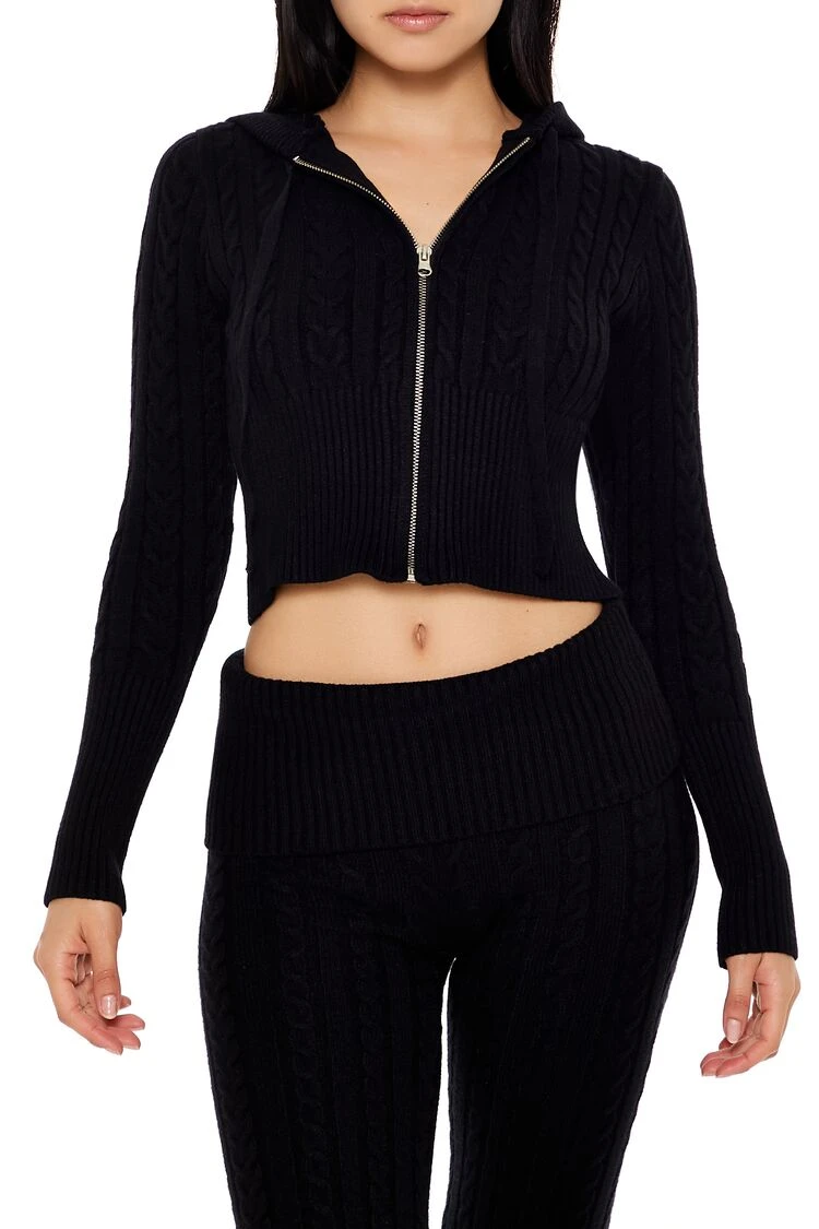 Cropped Cable Knit Zip-Up Sweater