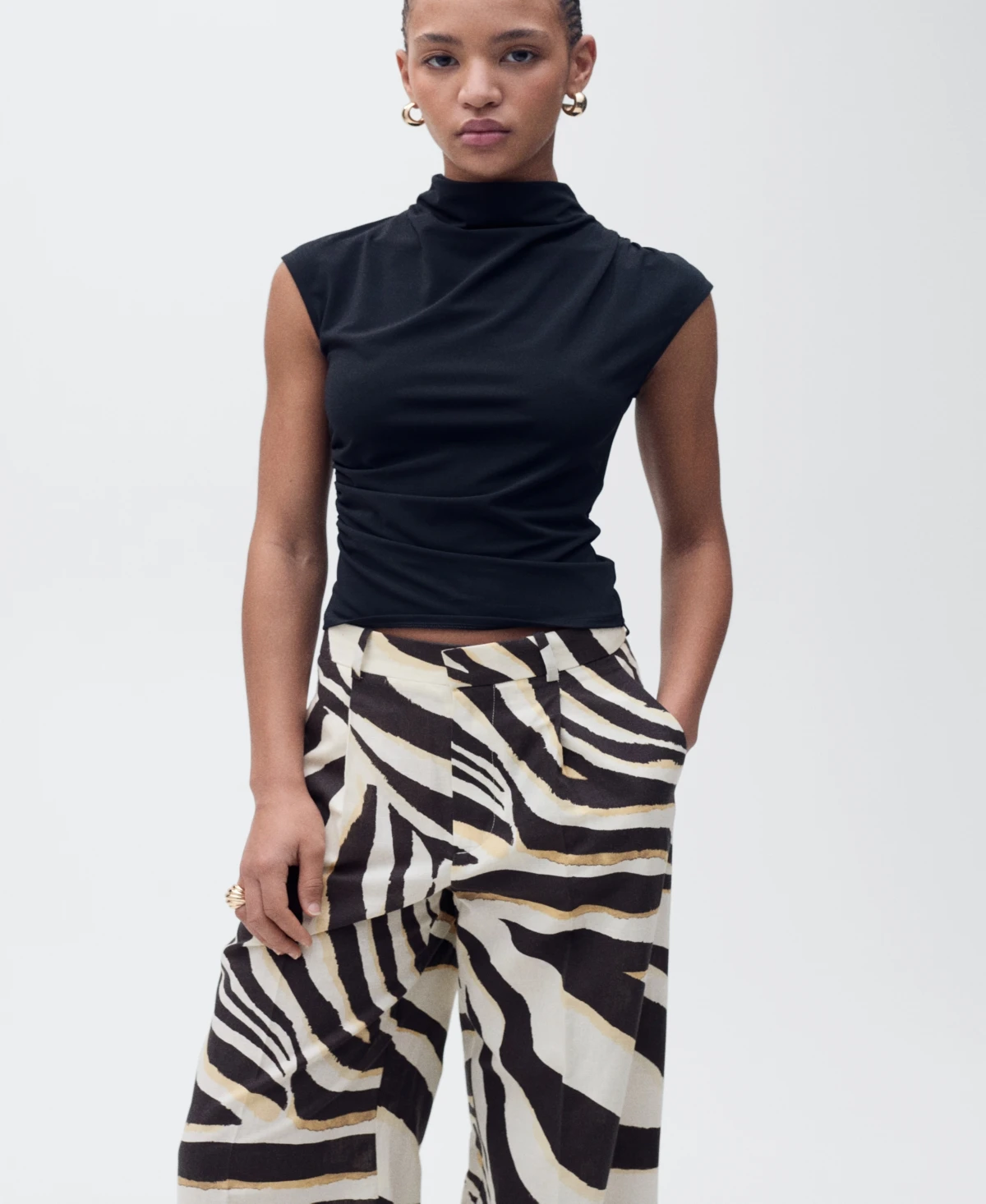 Women's Zebra-Print Pleated Wide Leg Pants