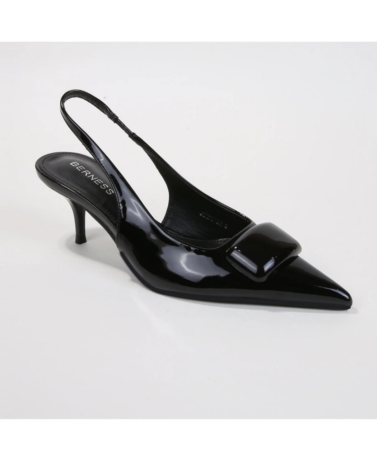 Berness Women's Jennifer Patent Slingback Kitten Heels with Geometric Embellishment - Black