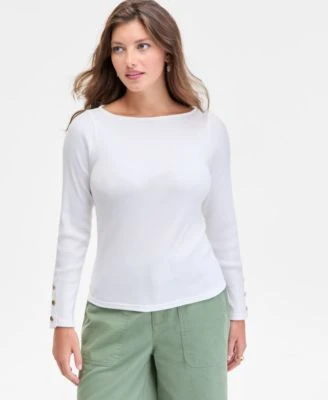 On 34th Womens Button Cuff Boatneck Top Macys Exclusive