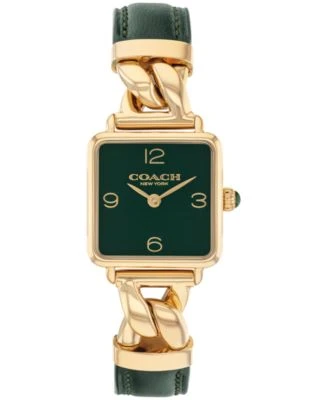 Women's Cass Gold Tone Stainless Steel and Dark Green Leather Calfskin Strap Watch, 22mm