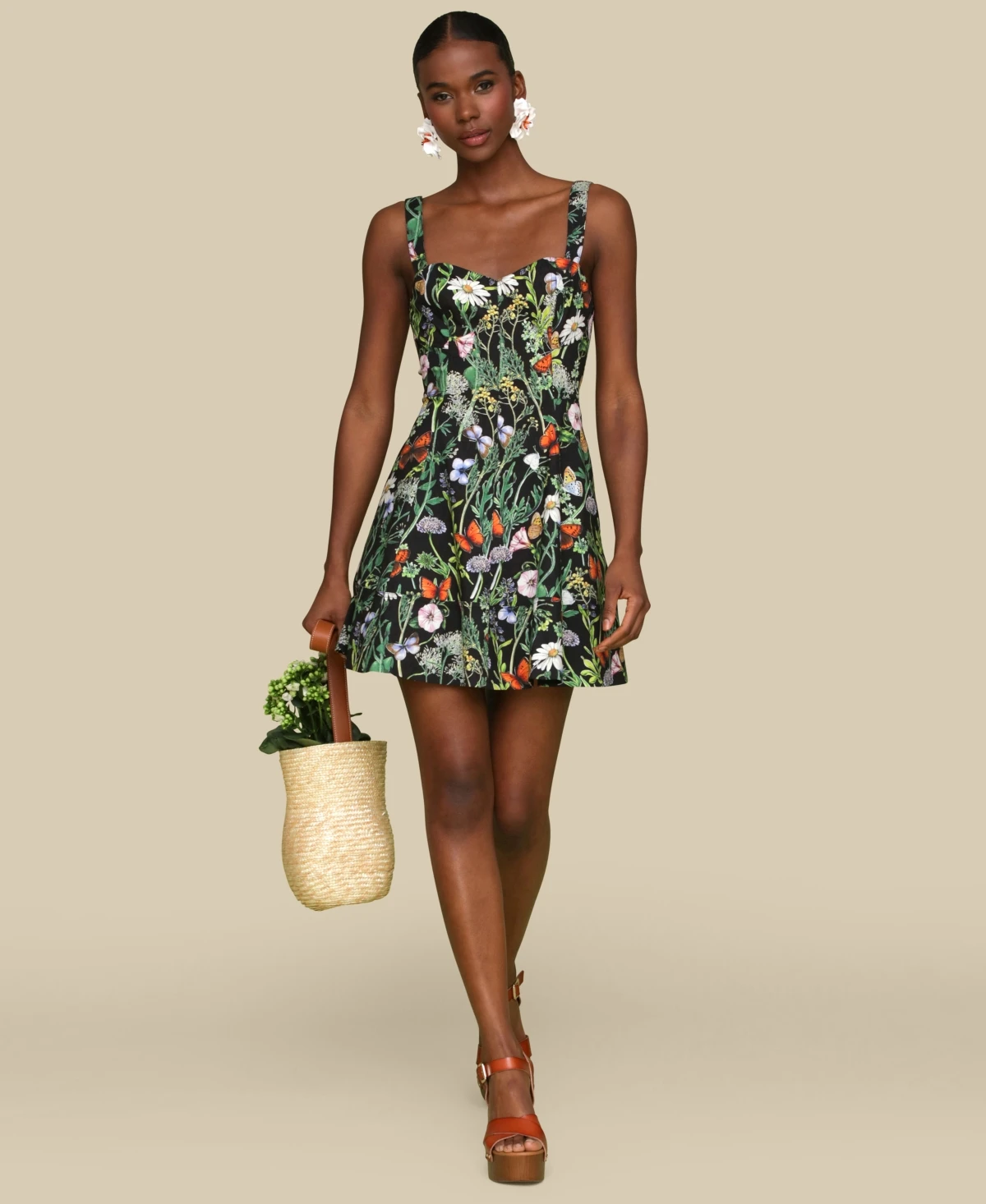 Avec Les Filles Women's Floral-Print Bustier Mini Dress - Black Butterfly