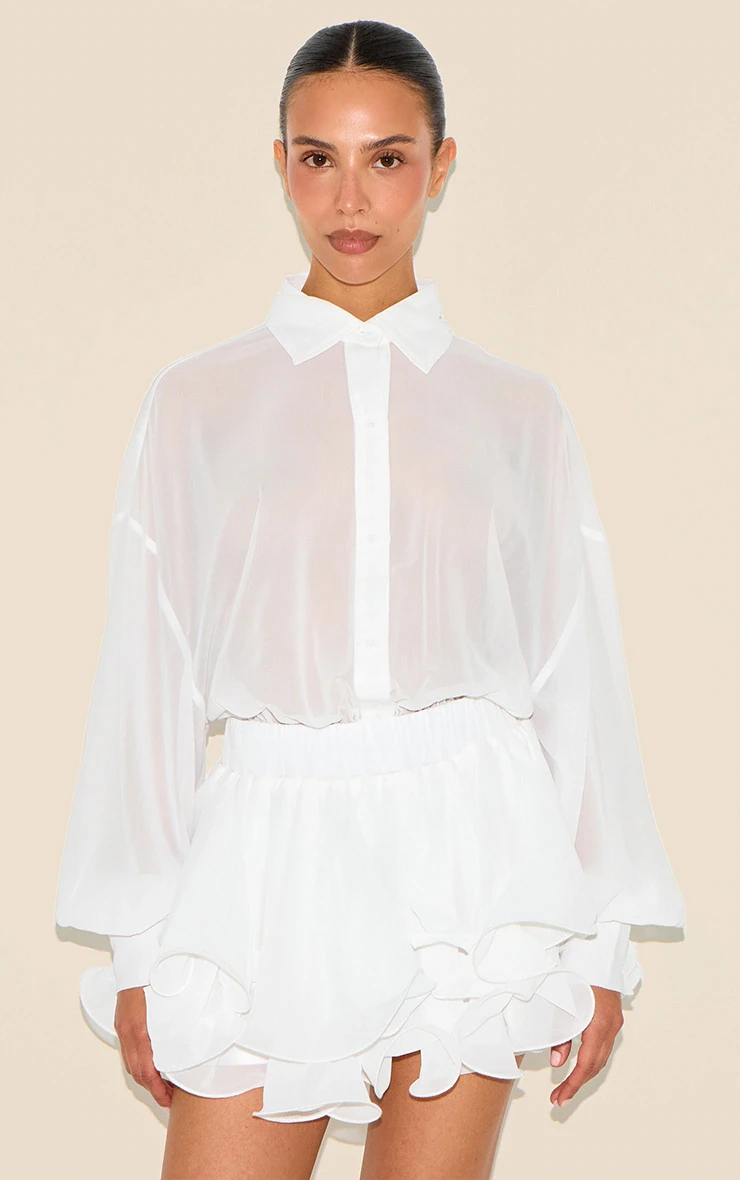 Petite White Chiffon Long Sleeve Romper