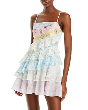LoveShackFancy Imata Printed Ruffle Mini Dress