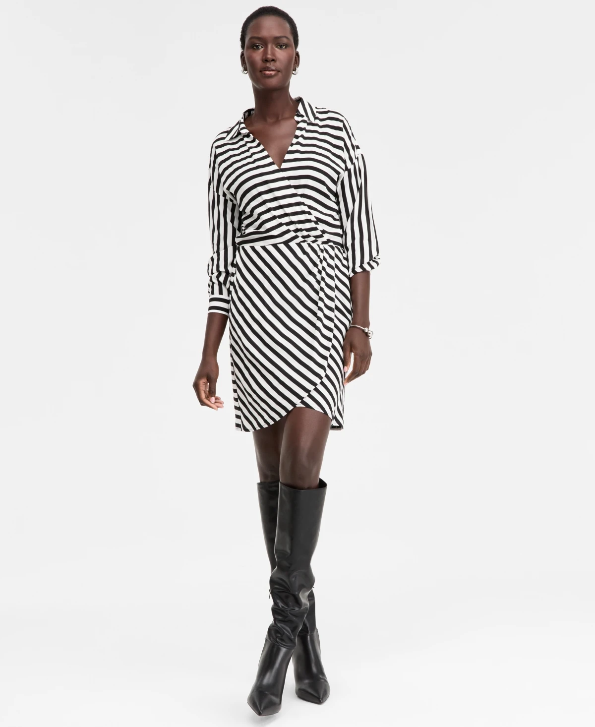 I.n.c. International Concepts Women's Striped Faux-Wrap Dress