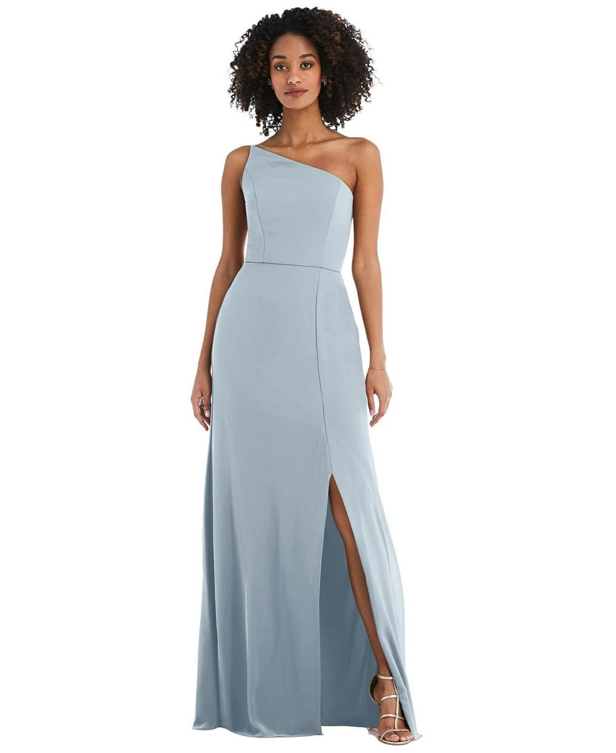 Women's Skinny One-Shoulder Trumpet Gown with Front Slit - Mist