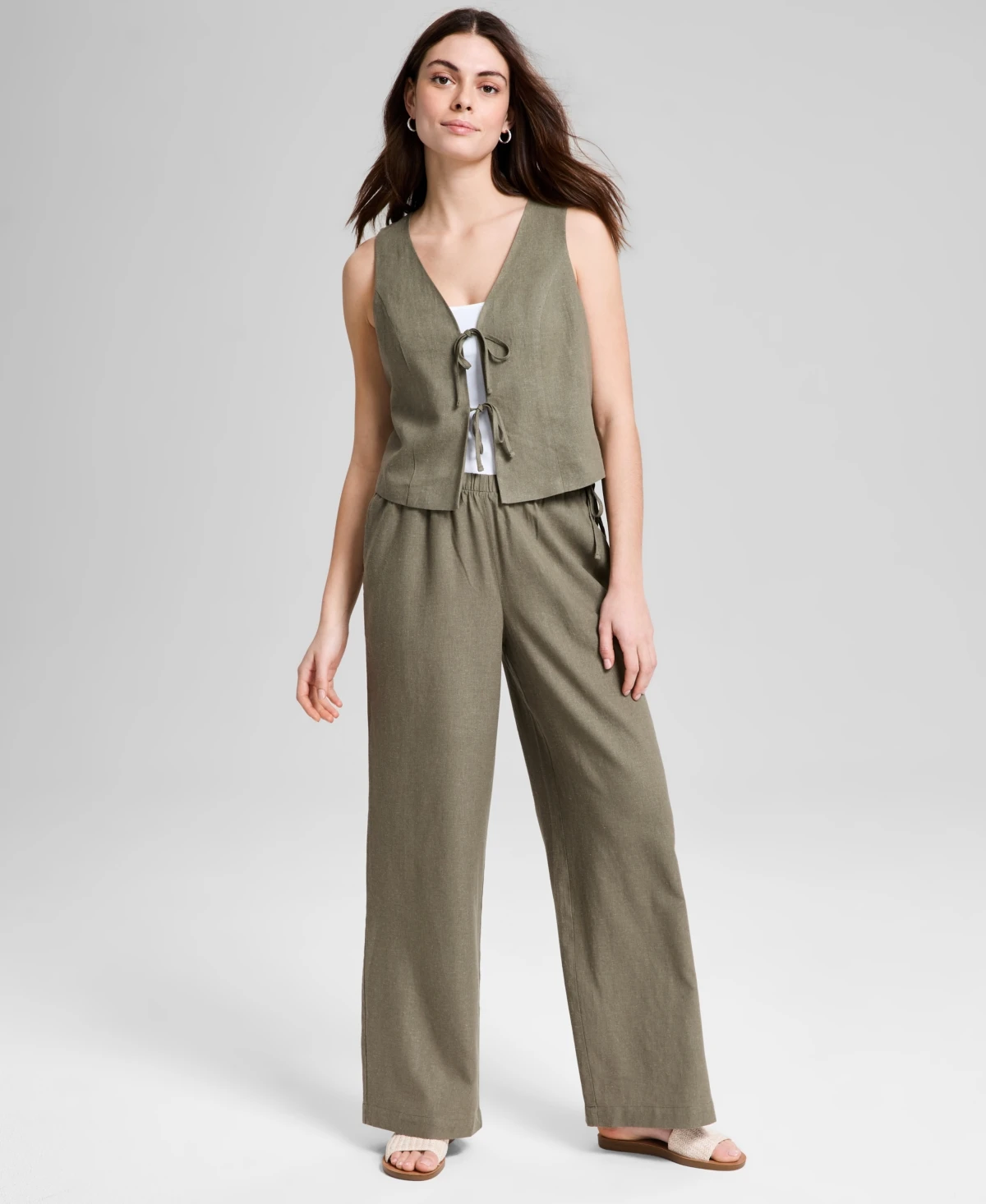 And Now This Petite Wide-Leg Side-Tie Striped Pants