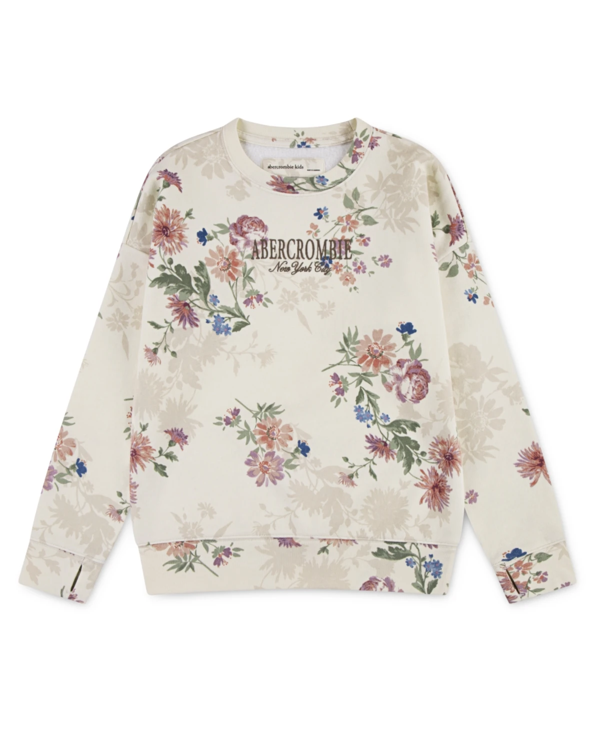 abercrombie kids Girls Floral Crewneck Sweatshirt - Butter Cream