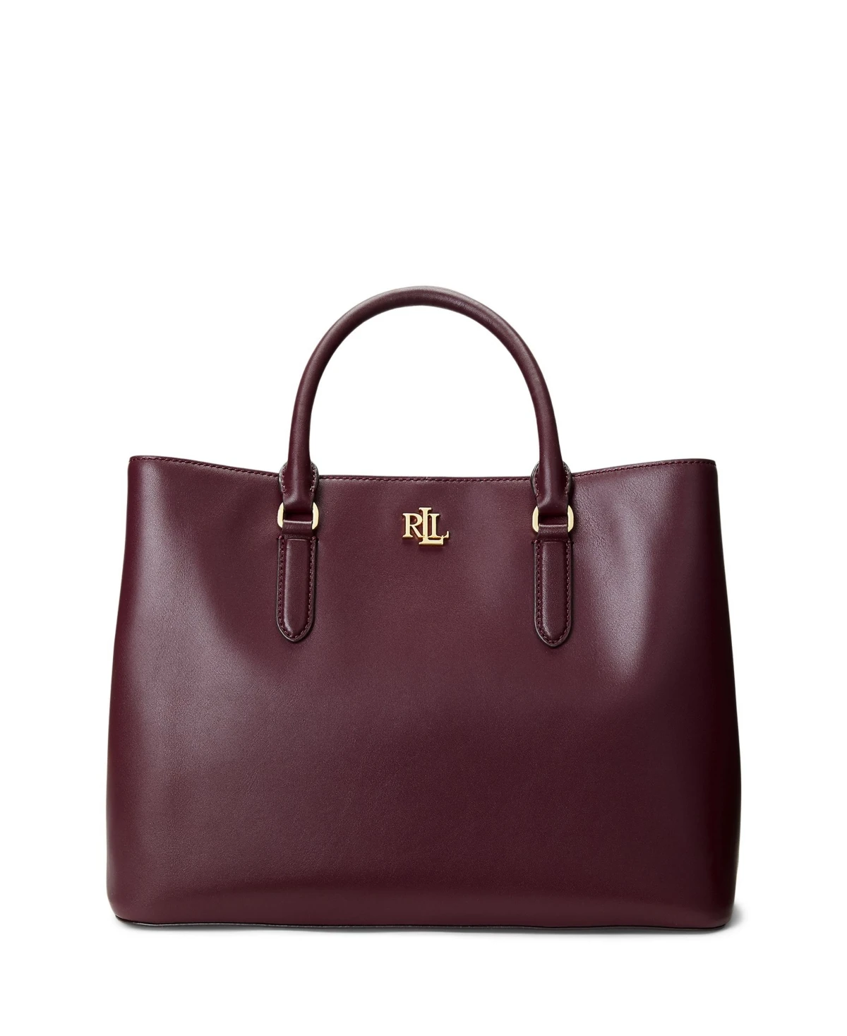 Lauren Ralph Lauren Womens Full-Grain Smooth Leather Large Marcy Satchel - Burgundy
