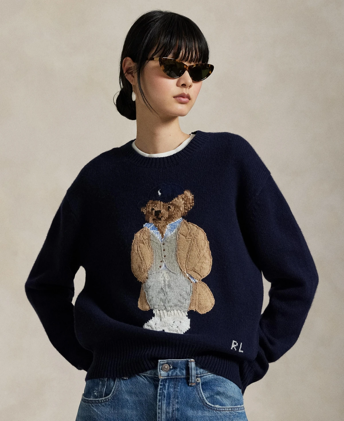 Polo Ralph Lauren Women's Polo Bear Wool-Cashmere-Blend Sweater - Hunter Navy