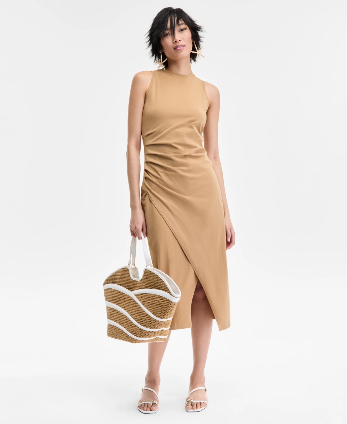 I.n.c. International Concepts Women's Faux-Wrap Midi Dress, Exclusively at Macy's - Warm Toffee