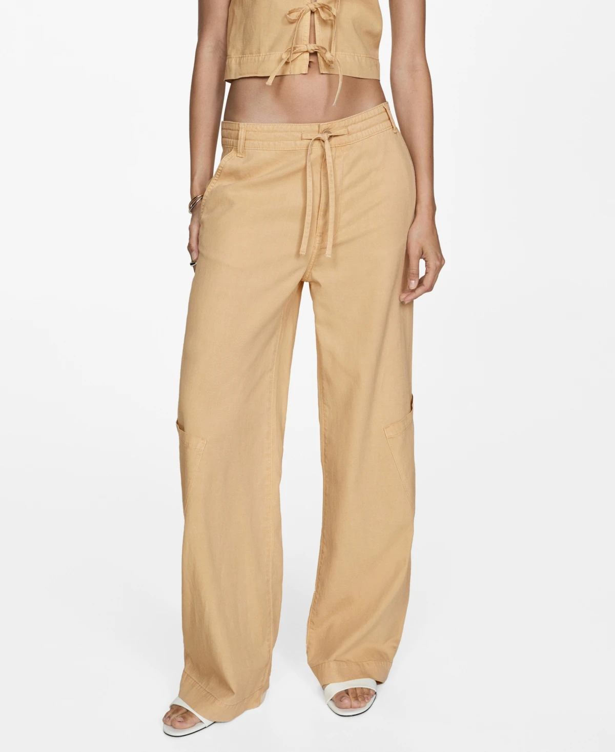 Mango Women's Wide Leg Lyocell Pants - Sand